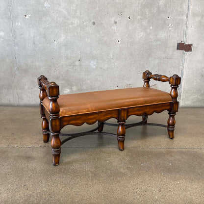 Mexican Leather & Wood Bench