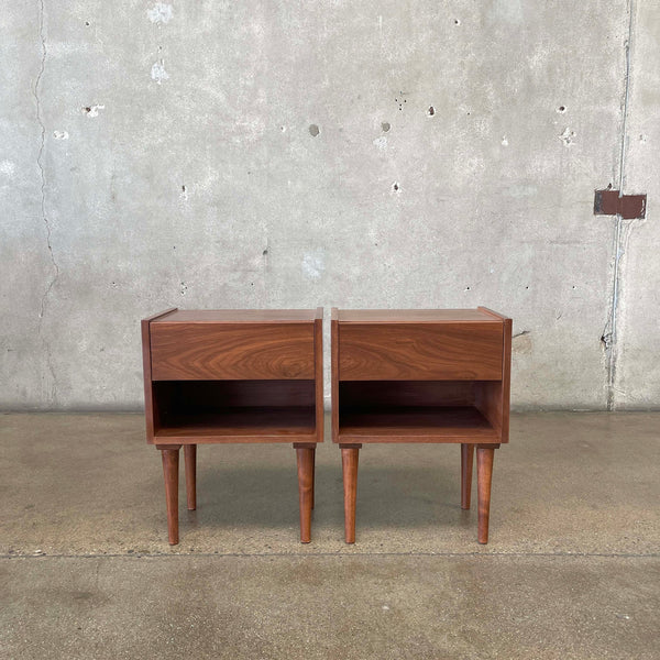 Pair Modern Walnut Wood Nightstands - Firm