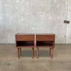 Pair Modern Walnut Wood Nightstands - Firm Product Image