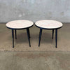 Mid Century Pair Of Round End Tables (Faux Pink Marble, Metal Legs) Product Image