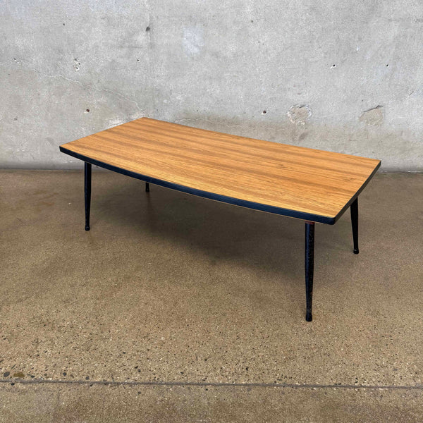 Mid Century Faux Wood Top Coffee Table Metal Legs