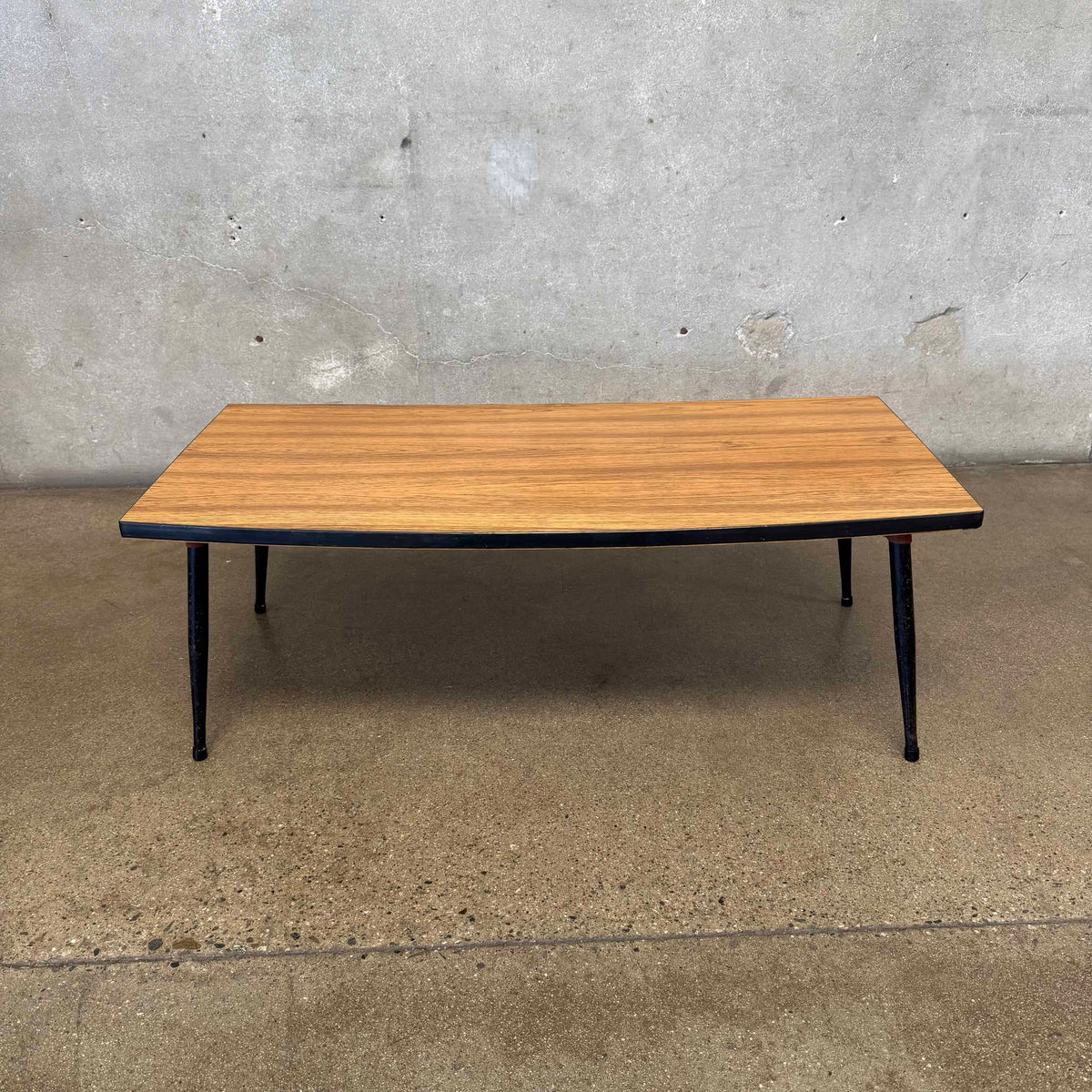 Mid Century Faux Wood Top Coffee Table Metal Legs