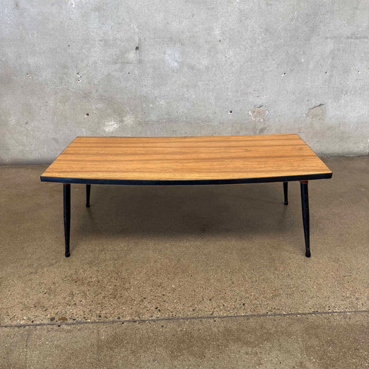 Mid Century Faux Wood Top Coffee Table Metal Legs