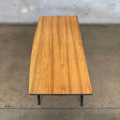 Mid Century Faux Wood Top Coffee Table Metal Legs