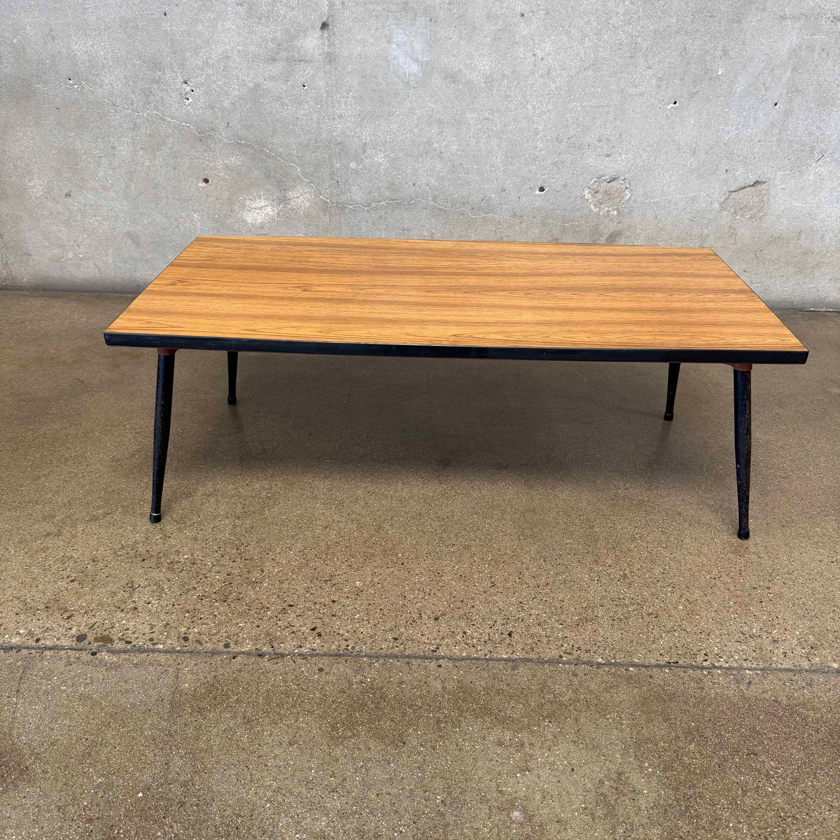 Mid Century Faux Wood Top Coffee Table Metal Legs