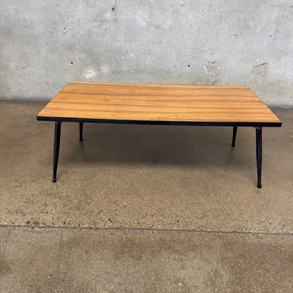 Mid Century Faux Wood Top Coffee Table Metal Legs