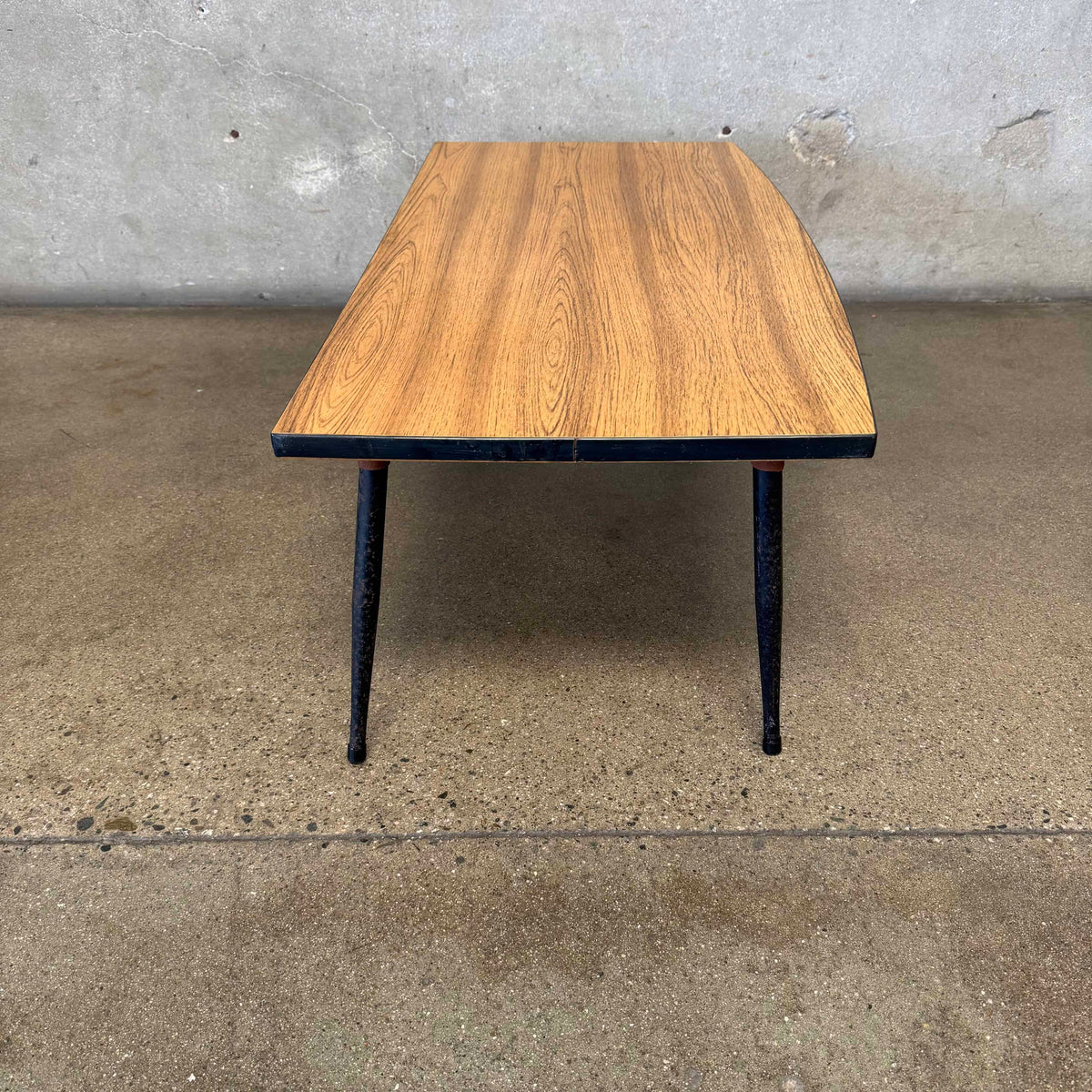 Mid Century Faux Wood Top Coffee Table Metal Legs