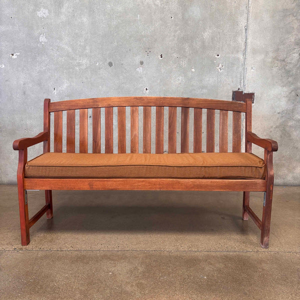 Vintage Teak Garden Bench W/ Cushion