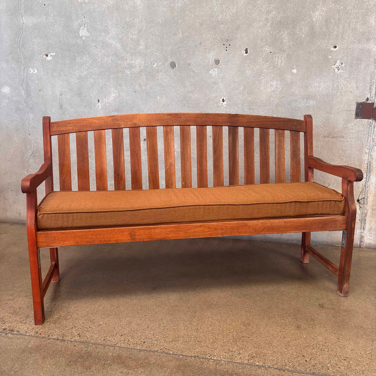 Vintage Teak Garden Bench W/ Cushion