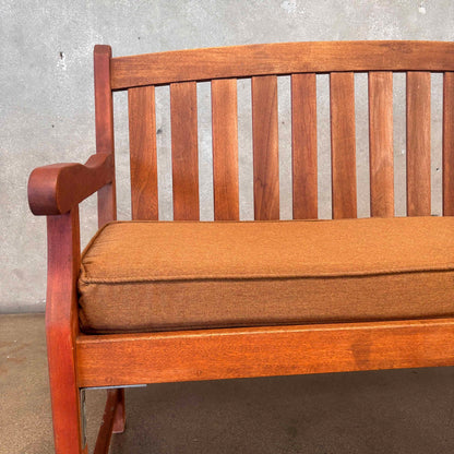Vintage Teak Garden Bench W/ Cushion