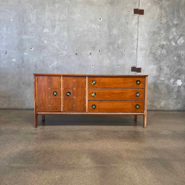 Mid Century Modern Walnut + Brass Nine Drawer Dresser