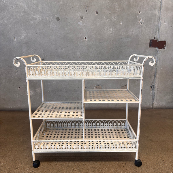 Vintage Wrought Iron Bar Cart / Service Cart On Casters