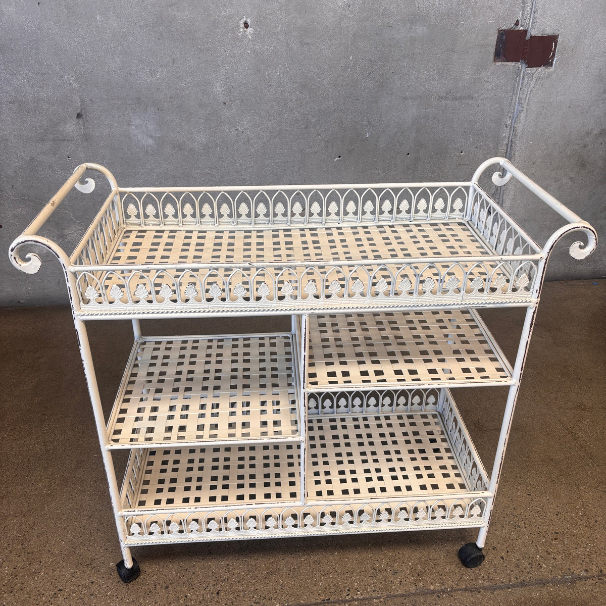 Vintage Wrought Iron Bar Cart / Service Cart On Casters