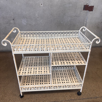 Vintage Wrought Iron Bar Cart / Service Cart On Casters