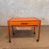 MCM Danish Teak Sewing Side Table w/ Slide Out Woven Rattan Basket Product Image