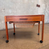 MCM Danish Teak Sewing Side Table w/ Slide Out Woven Rattan Basket Product Image