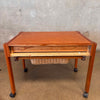 MCM Danish Teak Sewing Side Table w/ Slide Out Woven Rattan Basket Product Image