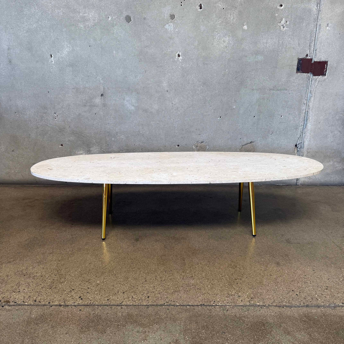 1970s Italian Regency Style Oval Travertine Coffee Table