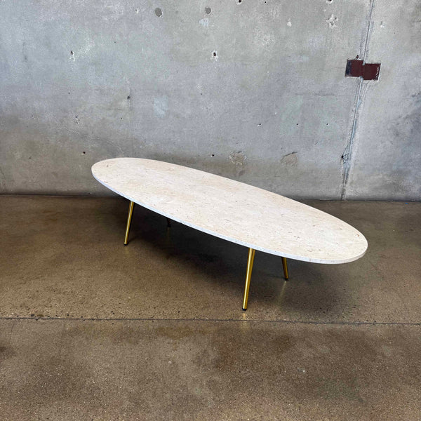 1970s Italian Regency Style Oval Travertine Coffee Table