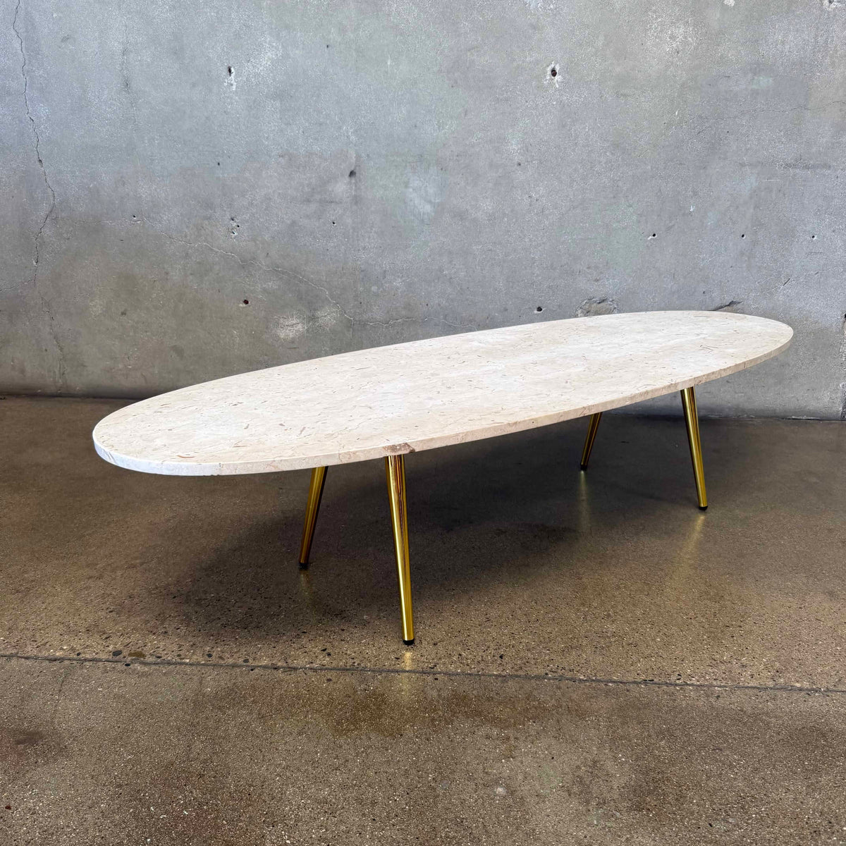1970s Italian Regency Style Oval Travertine Coffee Table