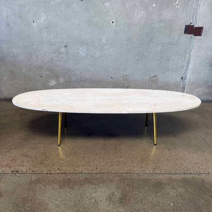 1970s Italian Regency Style Oval Travertine Coffee Table