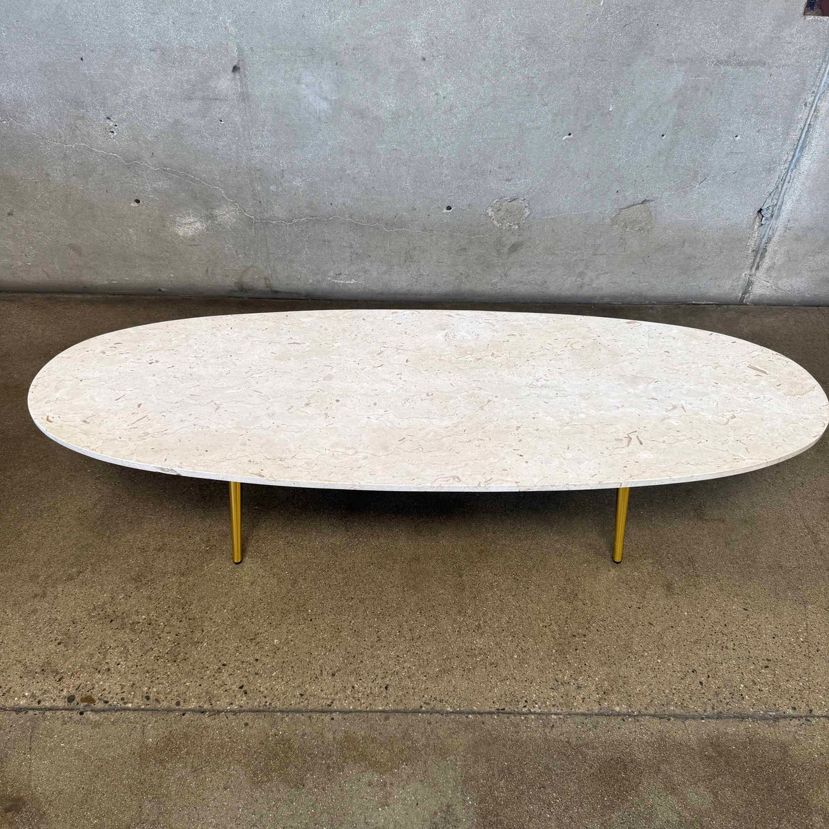 1970s Italian Regency Style Oval Travertine Coffee Table