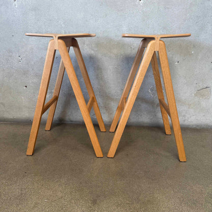 Pair of MCM Bent Plywood & Oak Bar Stools by Hay Copenhague