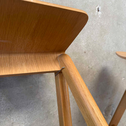 Pair of MCM Bent Plywood & Oak Bar Stools by Hay Copenhague