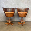 Pair of Vintage Pacific Green "Tavarua" Barstools - Palmwood & Leather Product Image