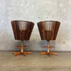 Pair of Vintage Pacific Green "Tavarua" Barstools - Palmwood & Leather Product Image