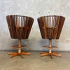 Pair of Vintage Pacific Green "Tavarua" Barstools - Palmwood & Leather Product Image
