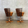 Pair of Vintage Pacific Green "Tavarua" Barstools - Palmwood & Leather Product Image