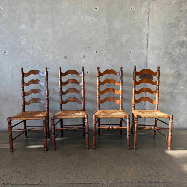 Vintage Walnut Ladder Back Dining Chairs (Set Of 4) Product Image