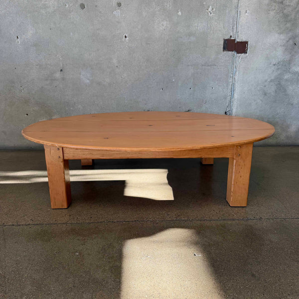 Vintage Japanese Pine Board Oval Coffee Table