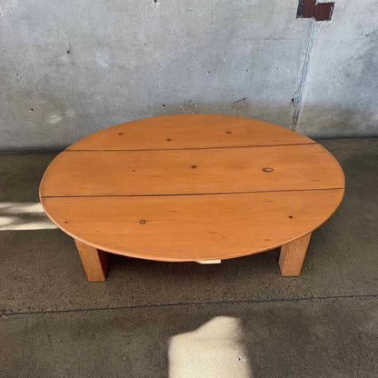 Vintage Japanese Pine Board Oval Coffee Table