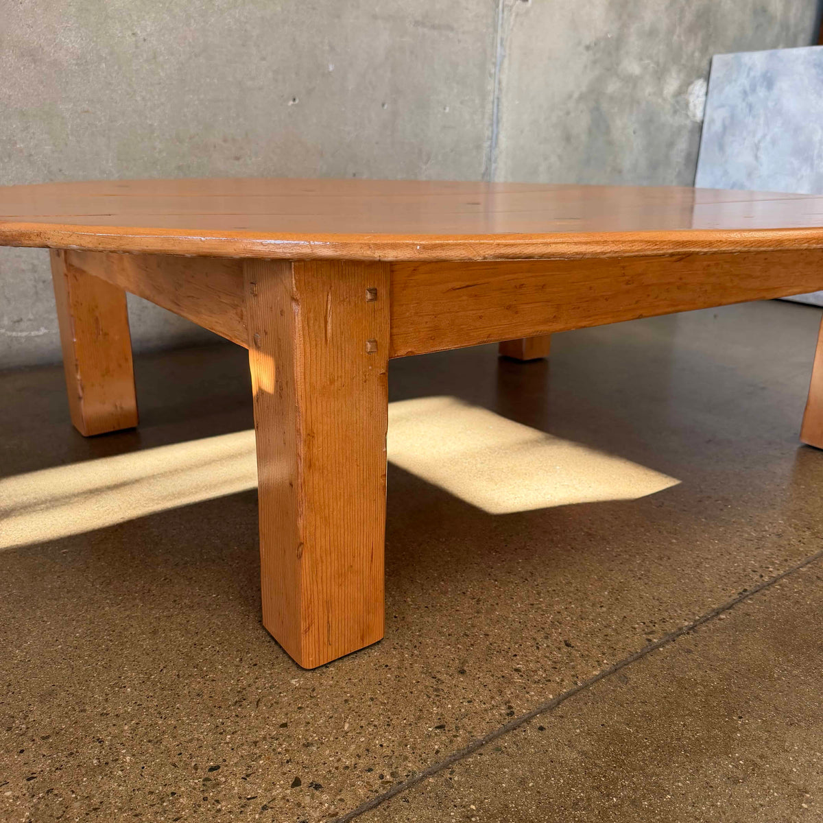 Vintage Japanese Pine Board Oval Coffee Table