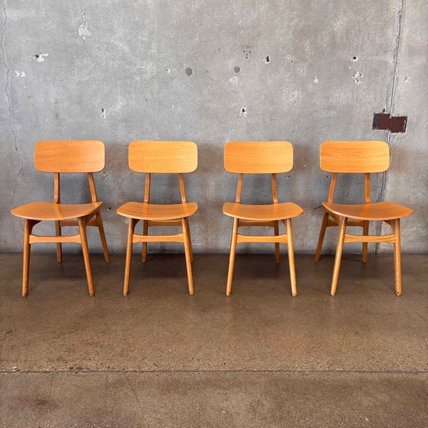 Set of Four Mid Century Modern Oak Dining Chairs - Made in Italy