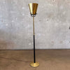 Mid Century Black Enamel & Brass Torchiere Floor Lamp Product Image