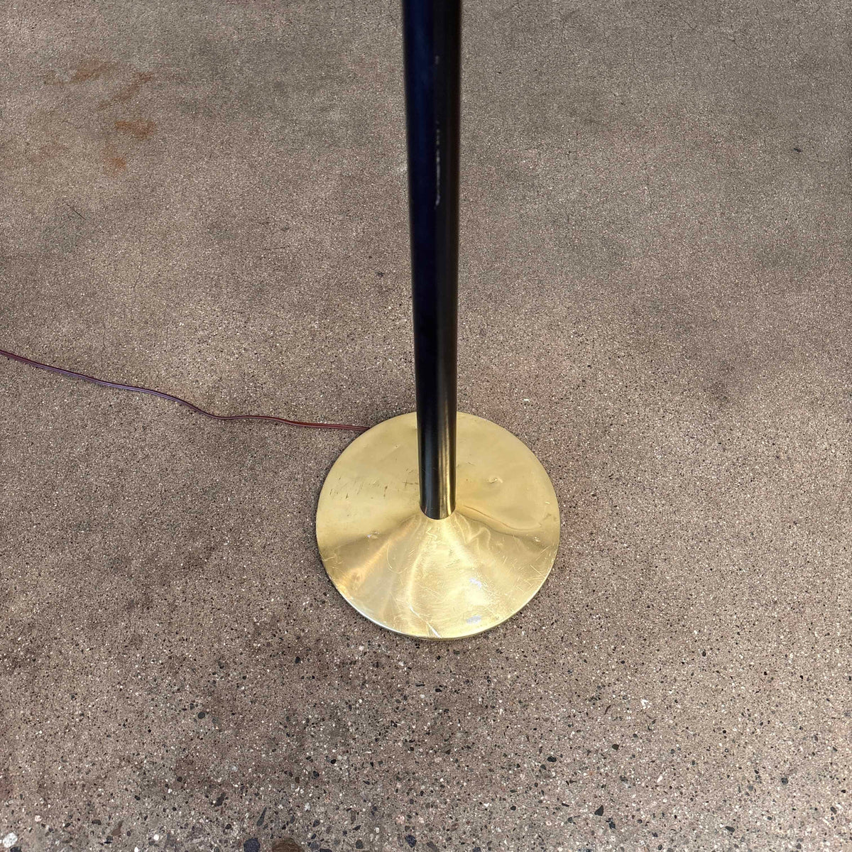 Mid Century Black Enamel & Brass Torchiere Floor Lamp