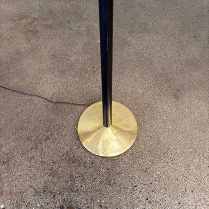 Mid Century Black Enamel & Brass Torchiere Floor Lamp
