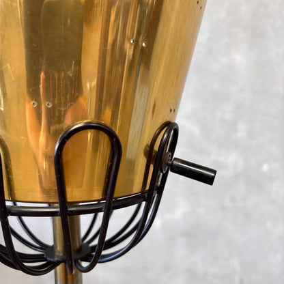 Mid Century Black Enamel & Brass Torchiere Floor Lamp