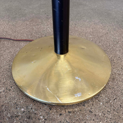 Mid Century Black Enamel & Brass Torchiere Floor Lamp