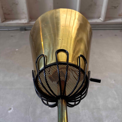 Mid Century Black Enamel & Brass Torchiere Floor Lamp