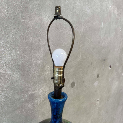 Mid Century Modern Monumental Blue Green Floral Etched Table Lamp