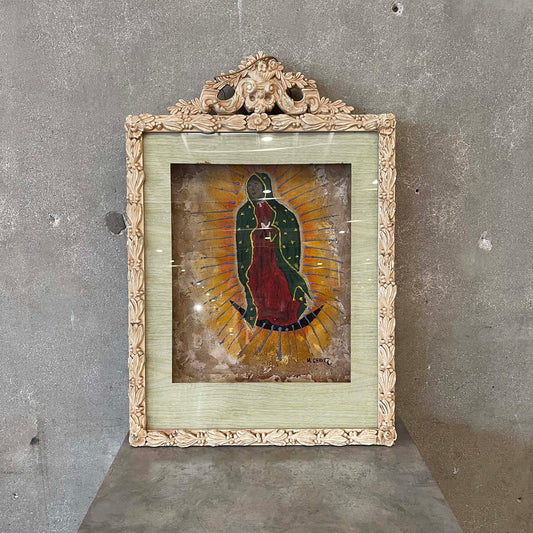 Vintage Oil On Board Painting Of La Virgen De Guadalupe