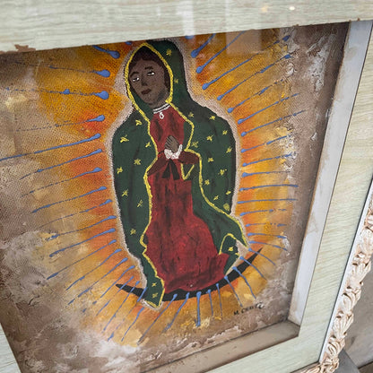 Vintage Oil On Board Painting Of La Virgen De Guadalupe