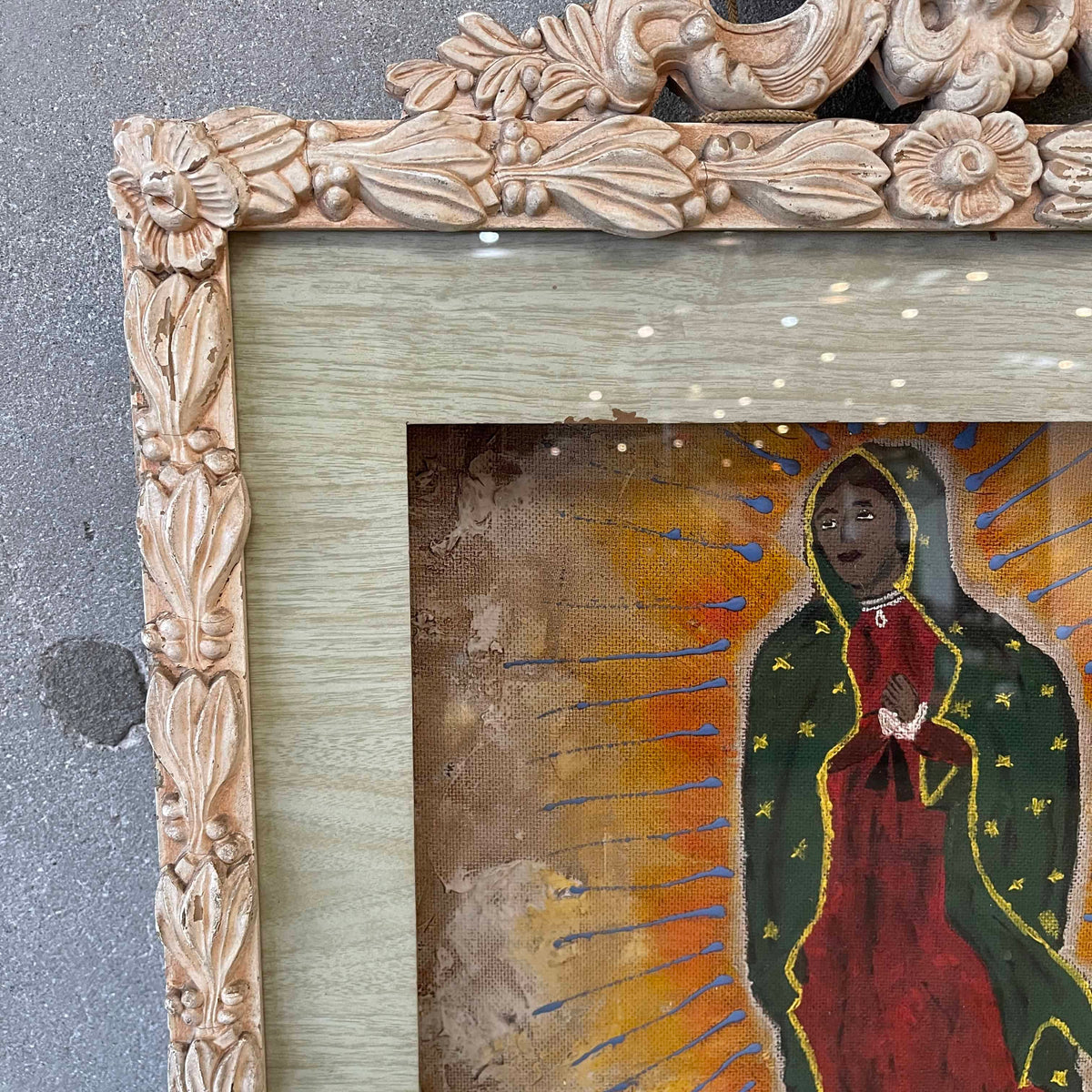 Vintage Oil On Board Painting Of La Virgen De Guadalupe