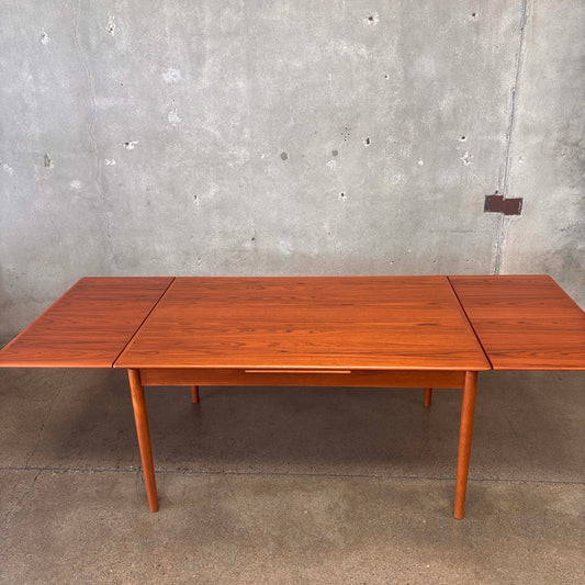 1920's Danish Mid Century Modern Teak Dining Table w/ Two Internal Leaves