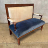 Antique French Settee in Cream Leather & Royal Blue Mohair Product Image