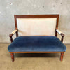 Antique French Settee in Cream Leather & Royal Blue Mohair Product Image